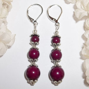 Wine Colored Earring Set Beaded Long Dangle 6462